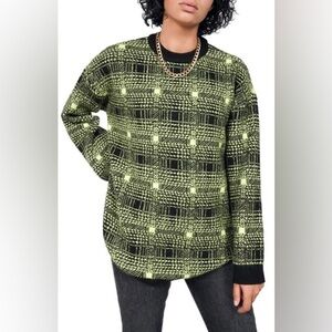 Bp + Wildfang size s crewneck pullover in black green Laura ombre plaid sweater